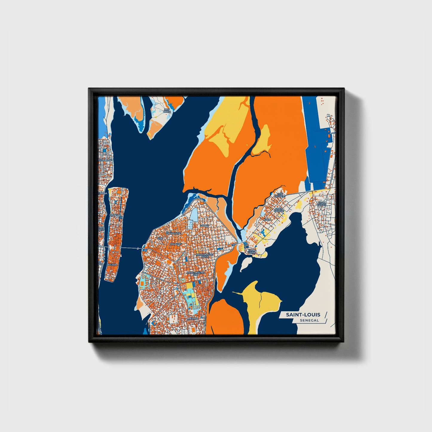 Saint-Louis Senegal Colorful City Map Canvas Print • Black Framed