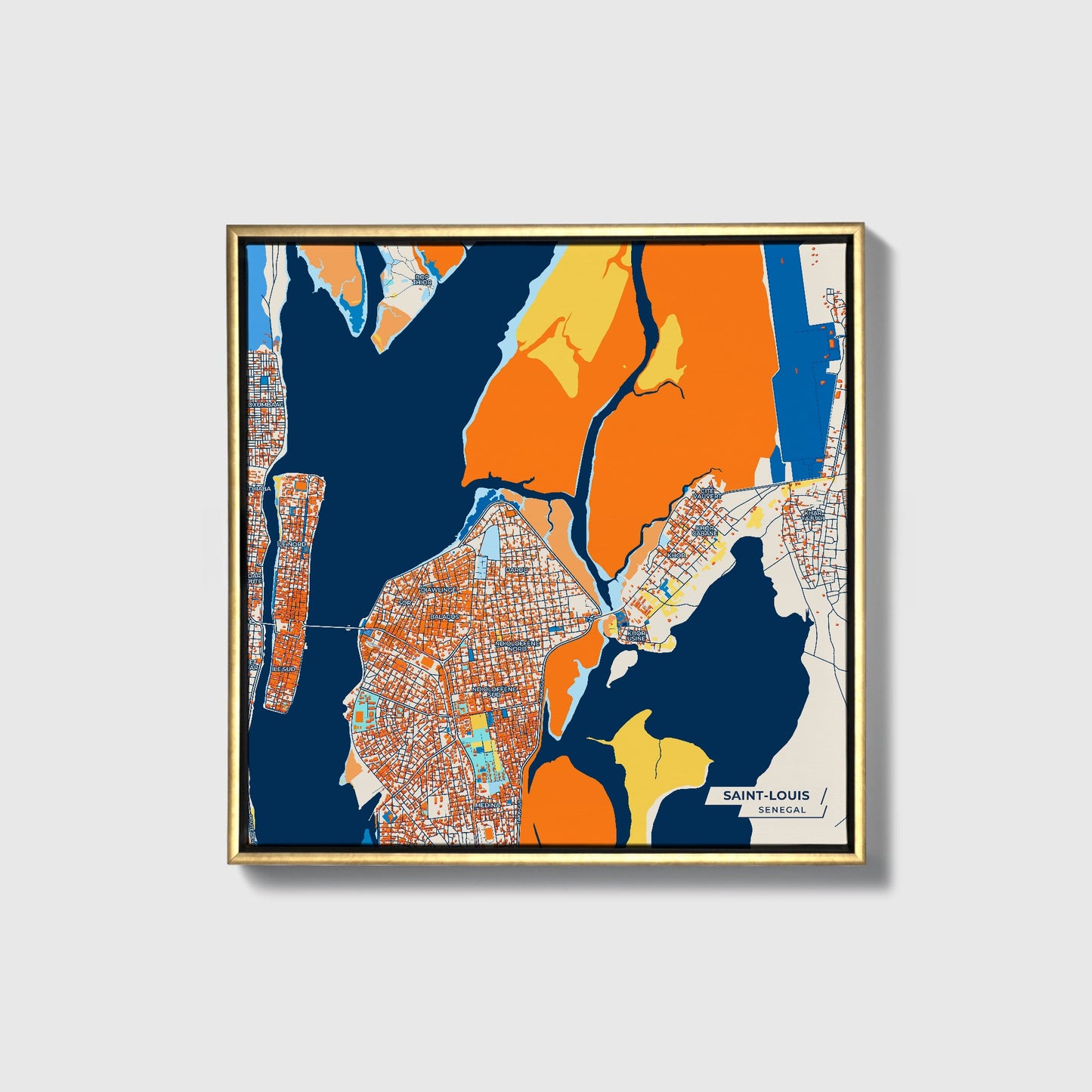 Saint-Louis Senegal Colorful City Map Canvas Print • Gold Framed