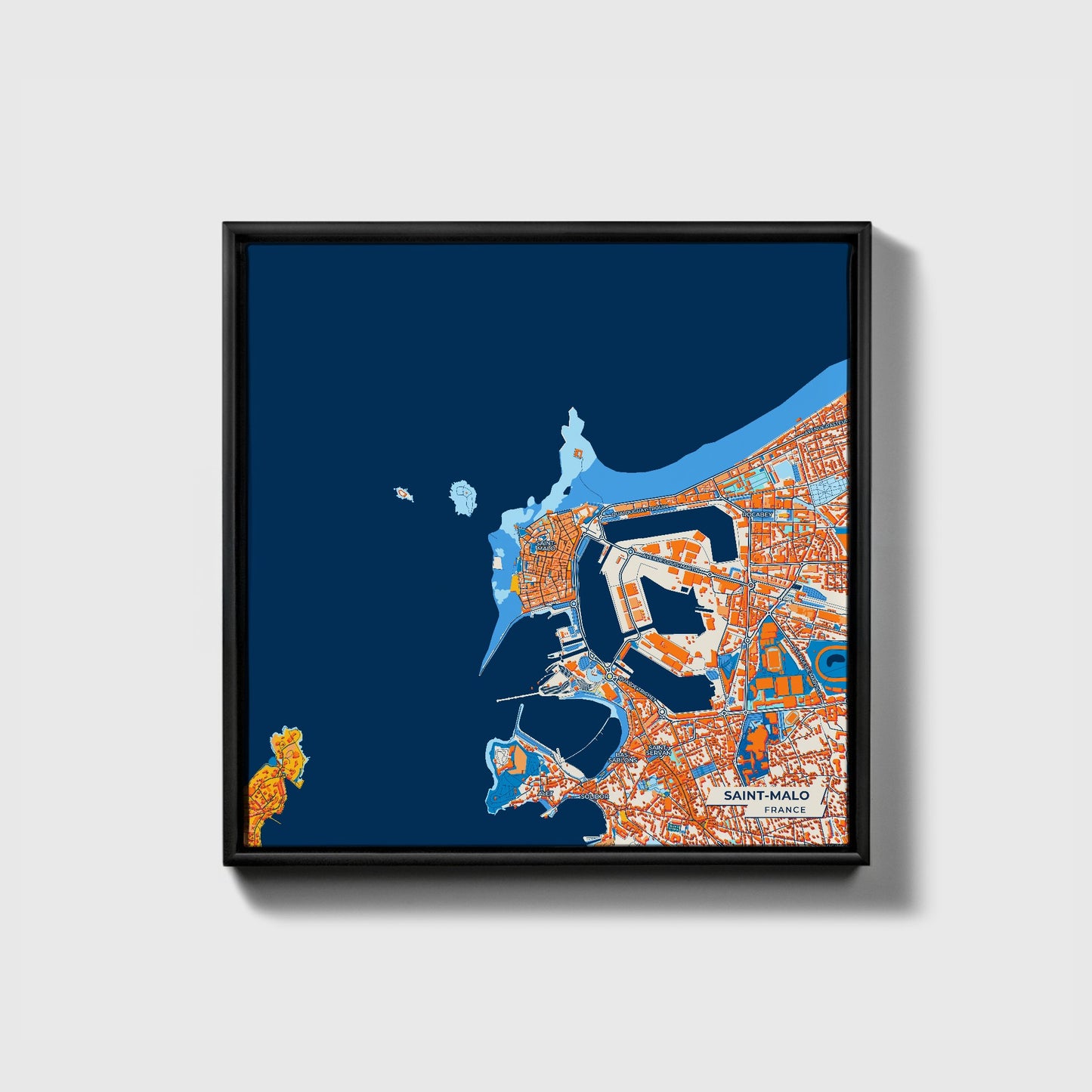 Saint-Malo France Colorful City Map Canvas Print • Black Framed