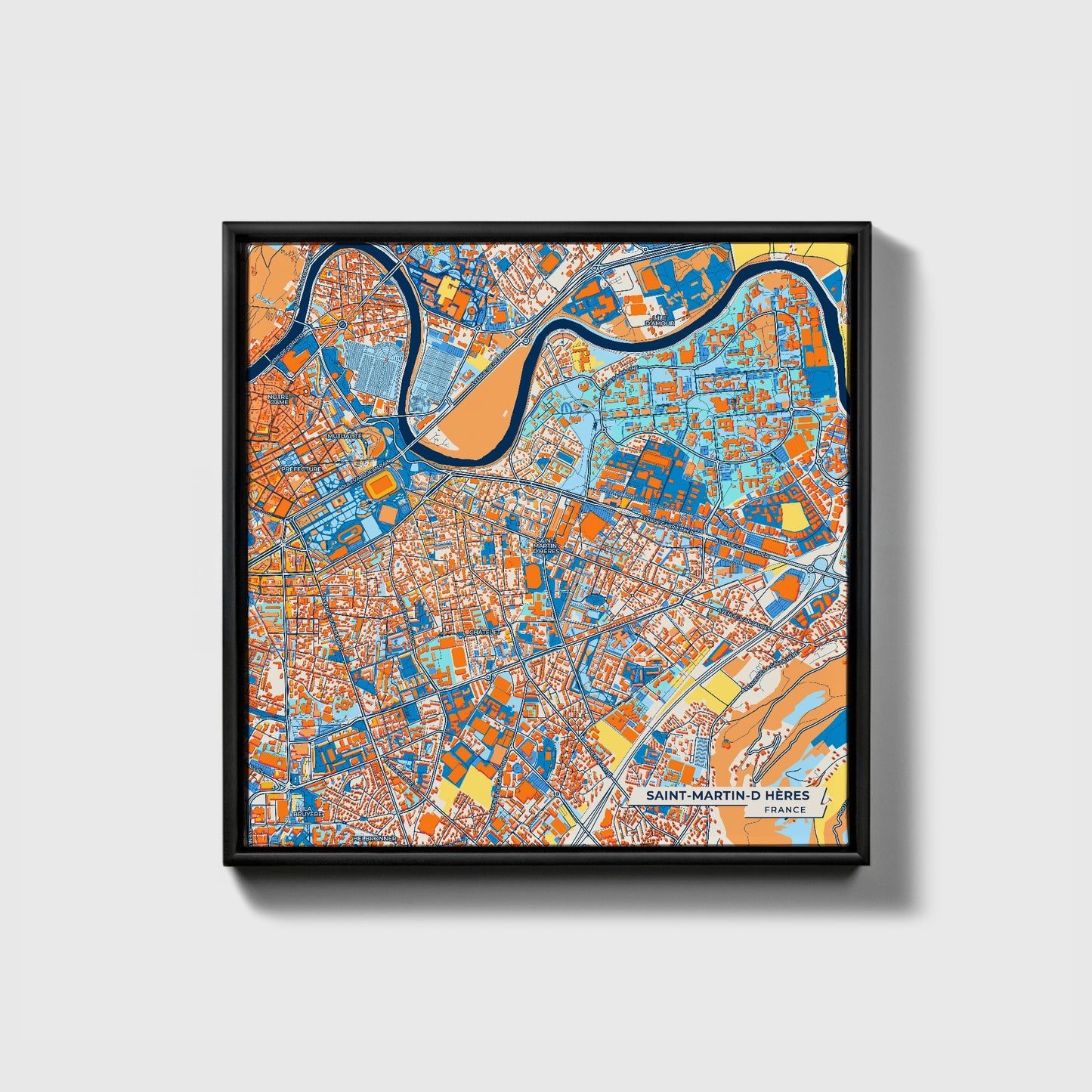 Saint-Martin-D Hères France Colorful City Map Canvas Print • Black Framed