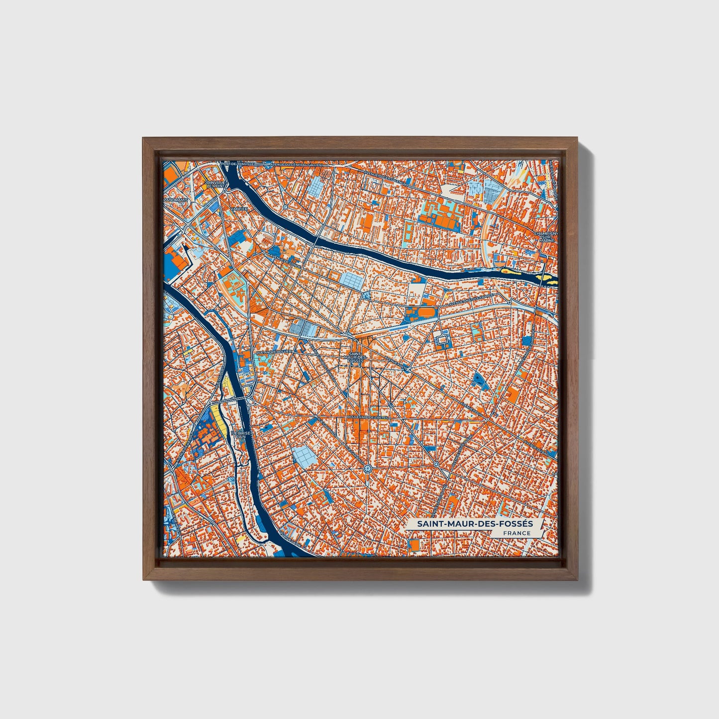 Saint-Maur-Des-Fossés France Colorful City Map Canvas Print • Dark Wooden Framed