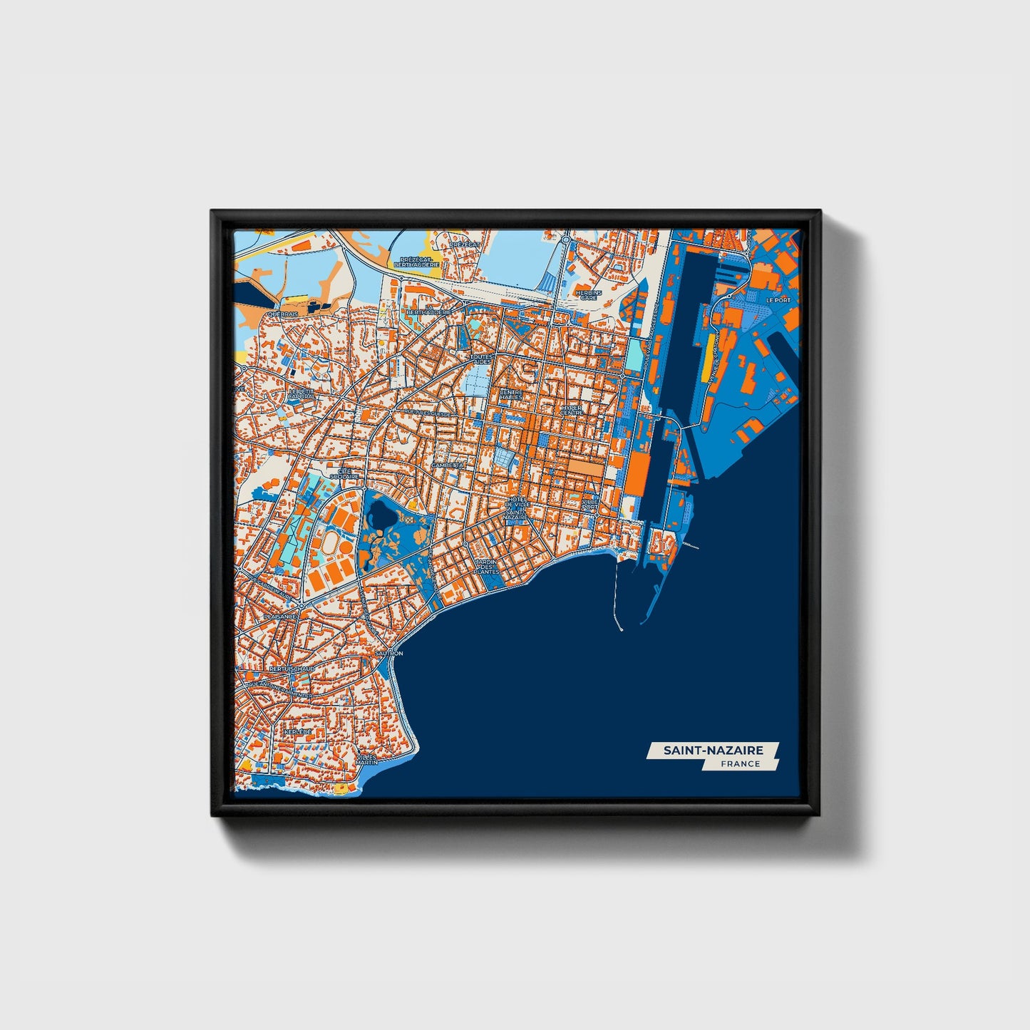 Saint-Nazaire France Colorful City Map Canvas Print • Black Framed