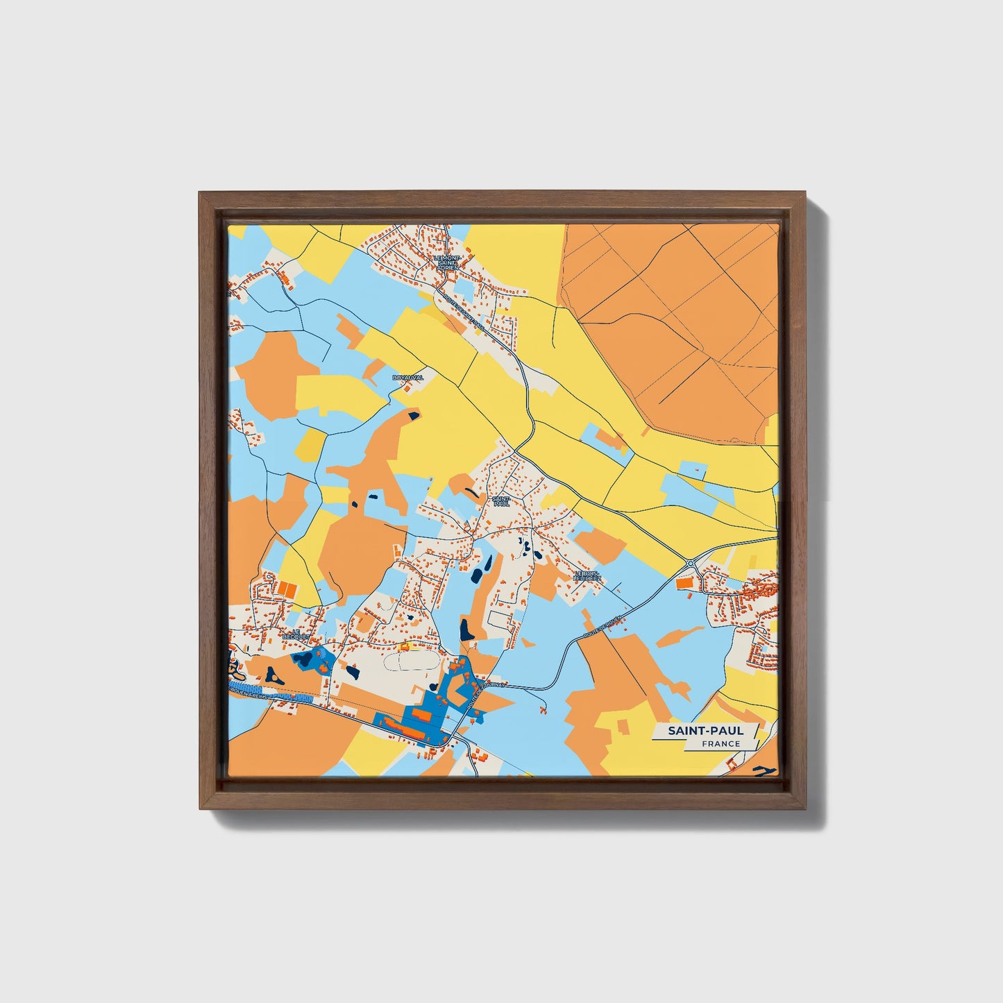 Saint-Paul France Colorful City Map Canvas Print • Dark Wooden Framed