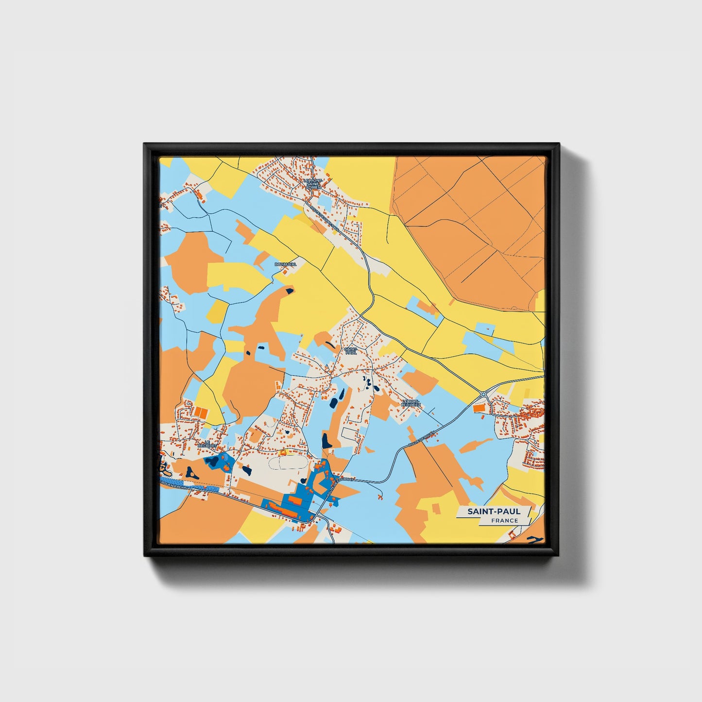 Saint-Paul France Colorful City Map Canvas Print • Black Framed
