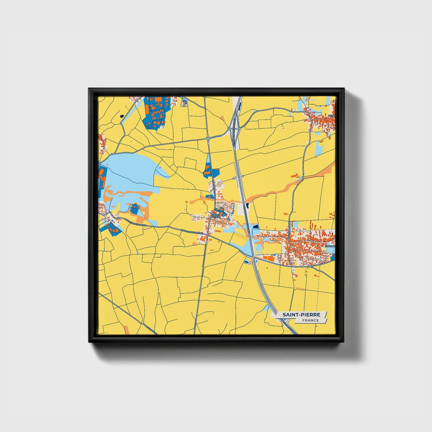 Saint-Pierre France Colorful City Map Canvas Print • Black Framed