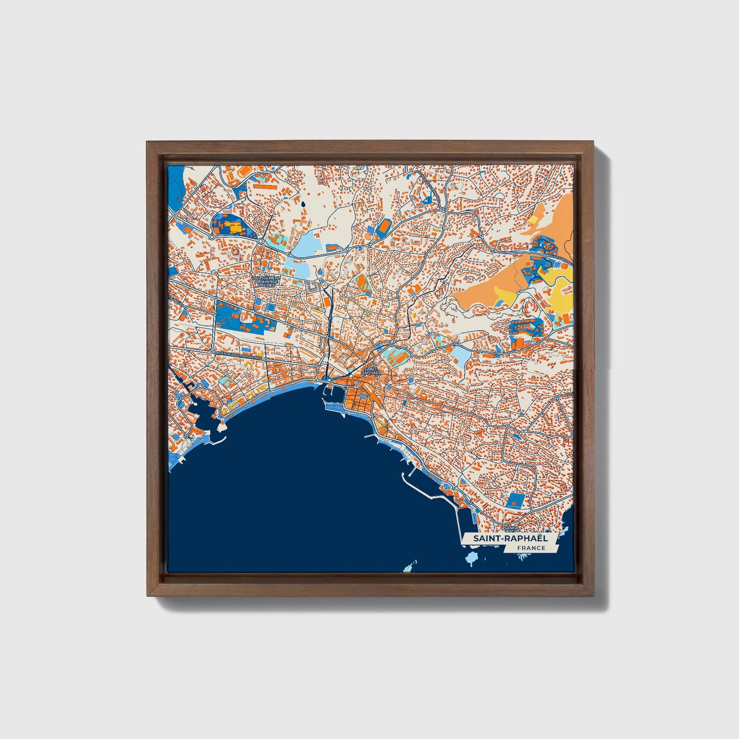 Saint-Raphaël France Colorful City Map Canvas Print • Dark Wooden Framed