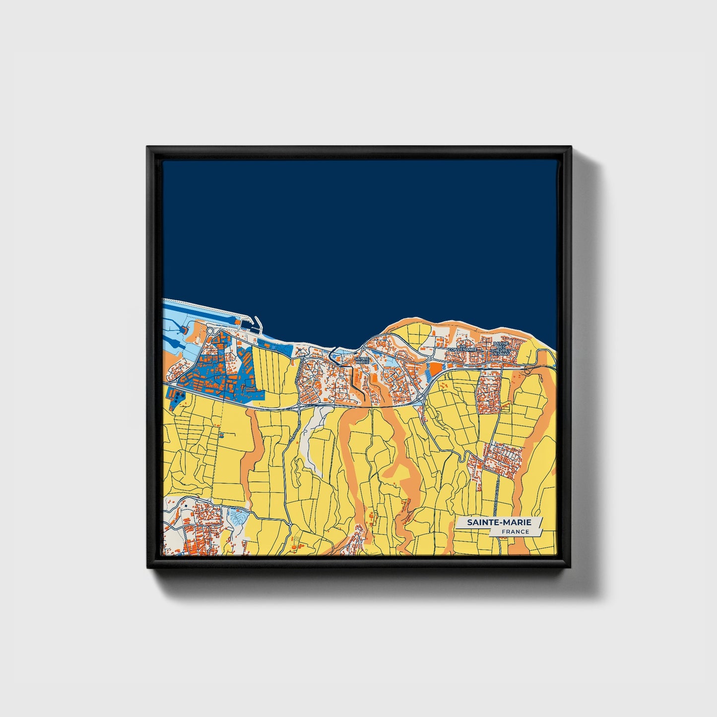 Sainte-Marie France Colorful City Map Canvas Print • Black Framed