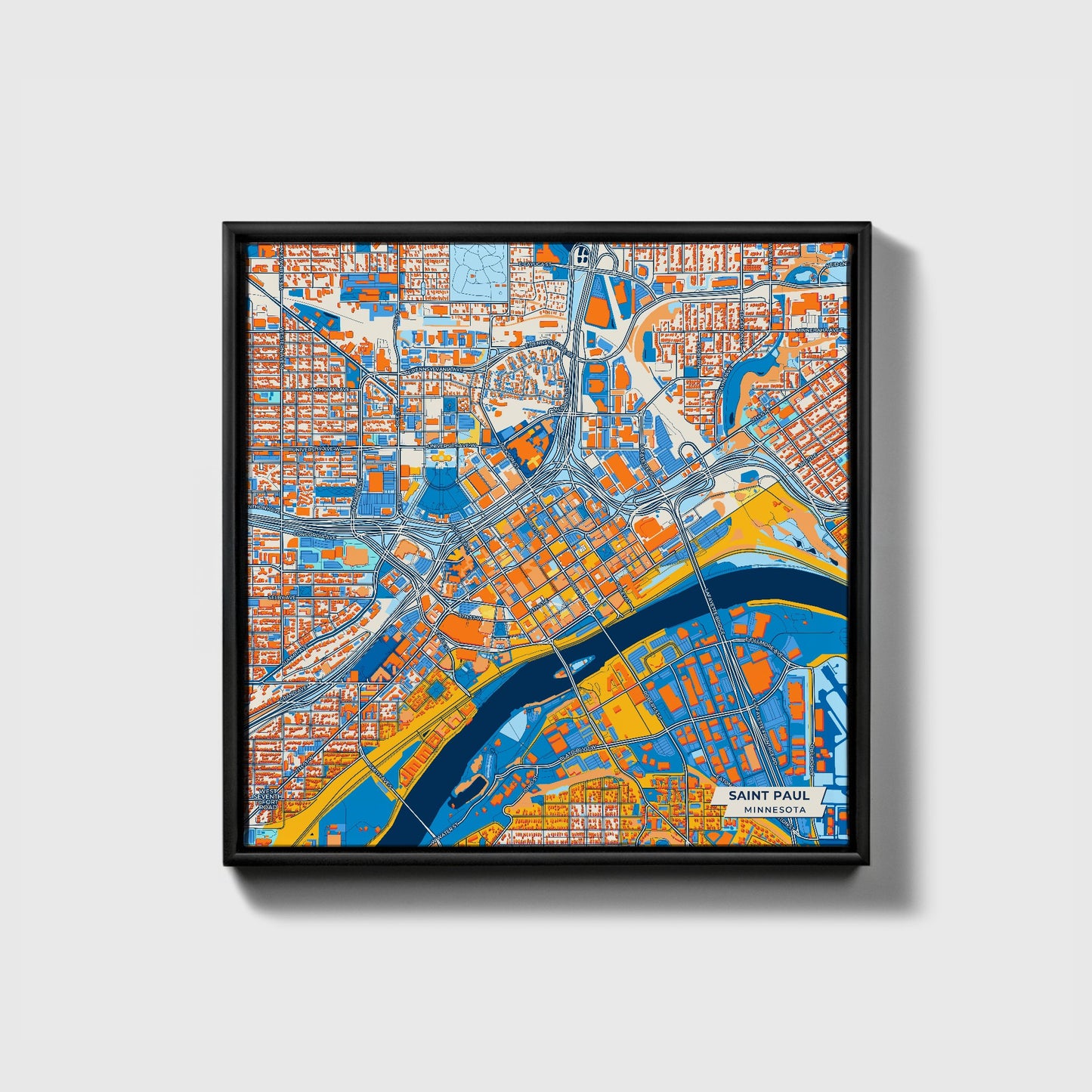 Saint Paul Minnesota Colorful City Map Canvas Print • Black Framed