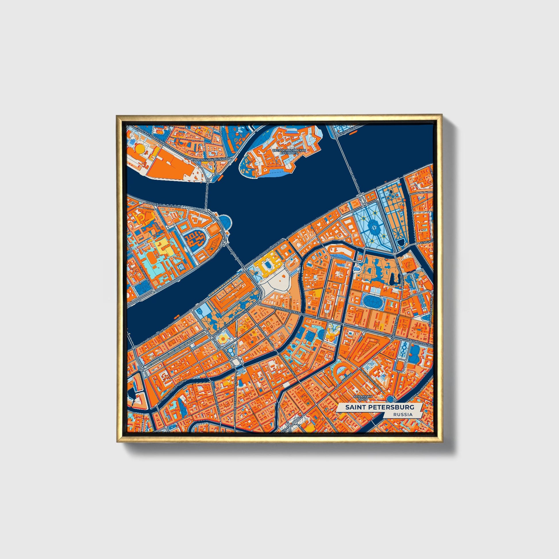 Санкт-Петербург Russia Colorful City Map Canvas Print • Gold Framed