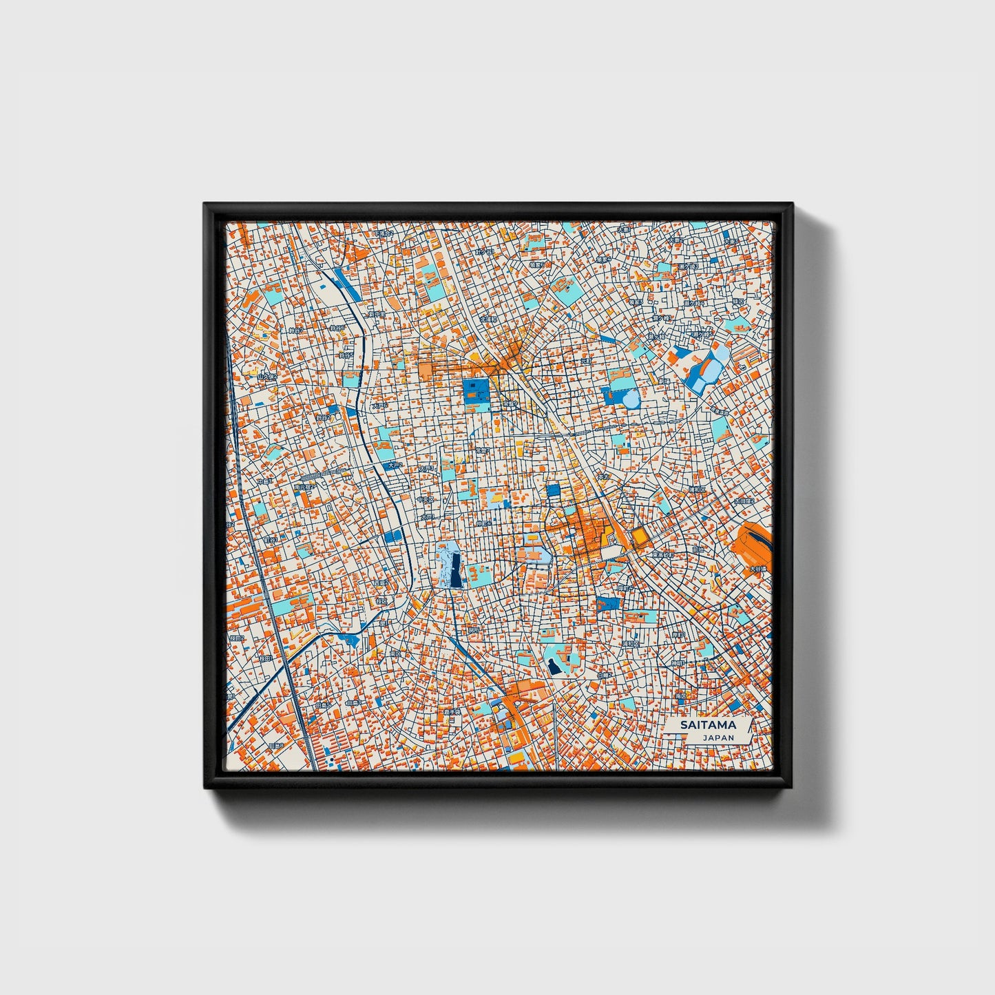 Saitama Japan Colorful City Map Canvas Print • Black Framed