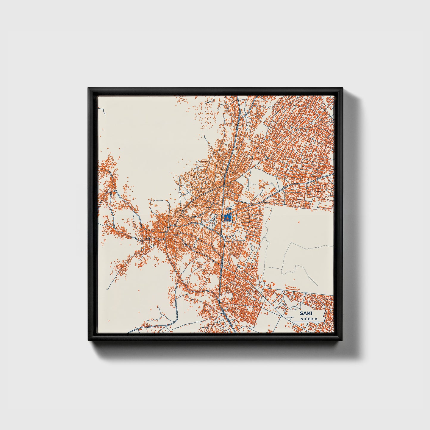 Saki Nigeria Colorful City Map Canvas Print • Black Framed