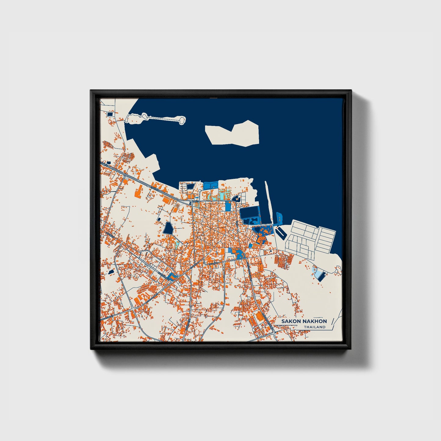 Sakon Nakhon Thailand Colorful City Map Canvas Print • Black Framed
