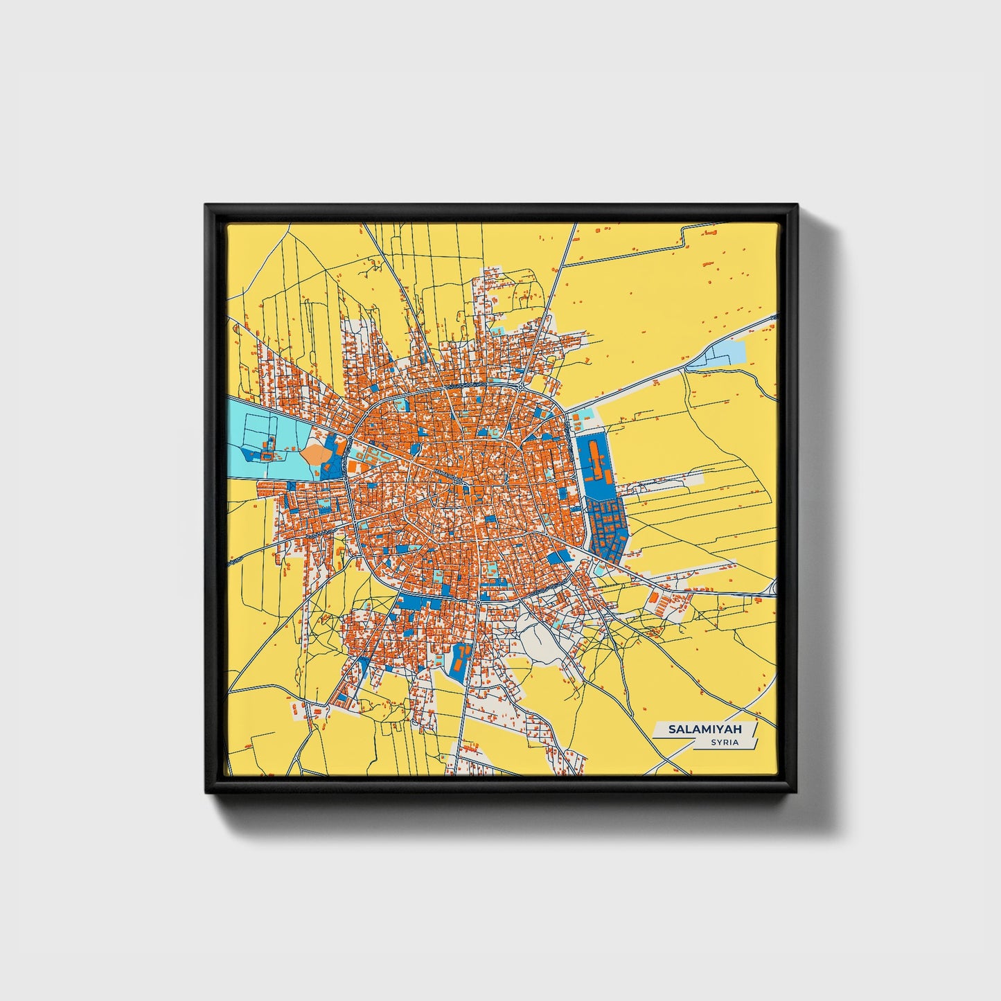 Salamiyah Syria Colorful City Map Canvas Print • Black Framed