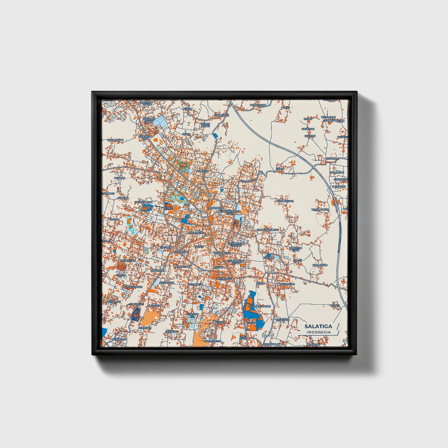 Salatiga Indonesia Colorful City Map Canvas Print • Black Framed
