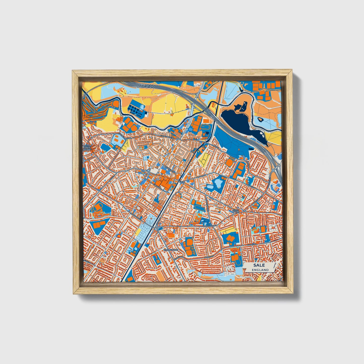 Sale England Colorful City Map Canvas Print • Natural Wooden Framed