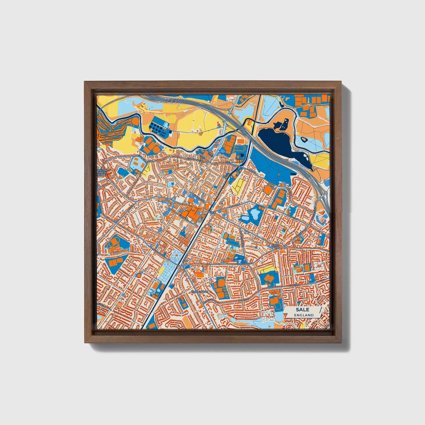 Sale England Colorful City Map Canvas Print • Dark Wooden Framed