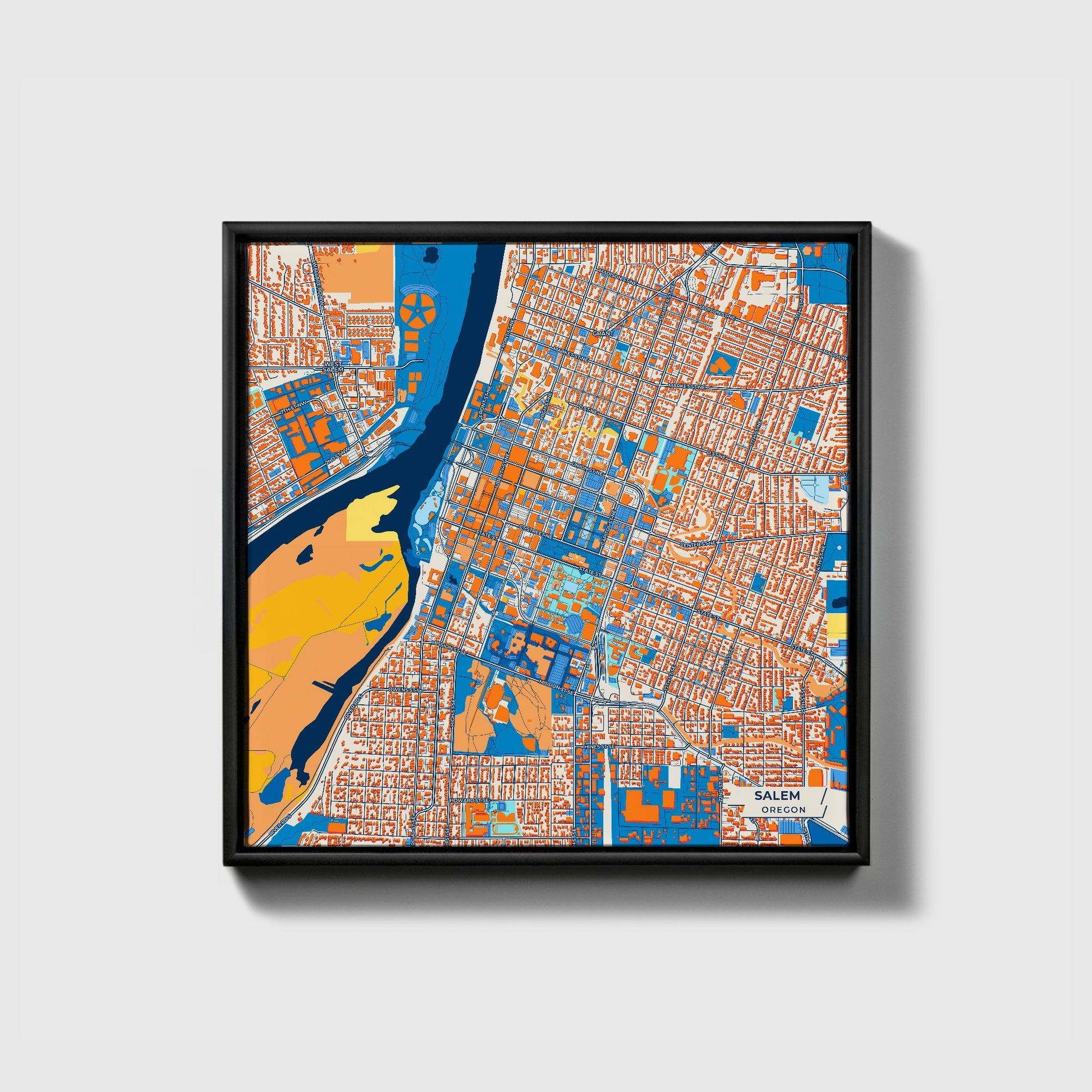 Salem Oregon Colorful City Map Canvas Print • Black Framed