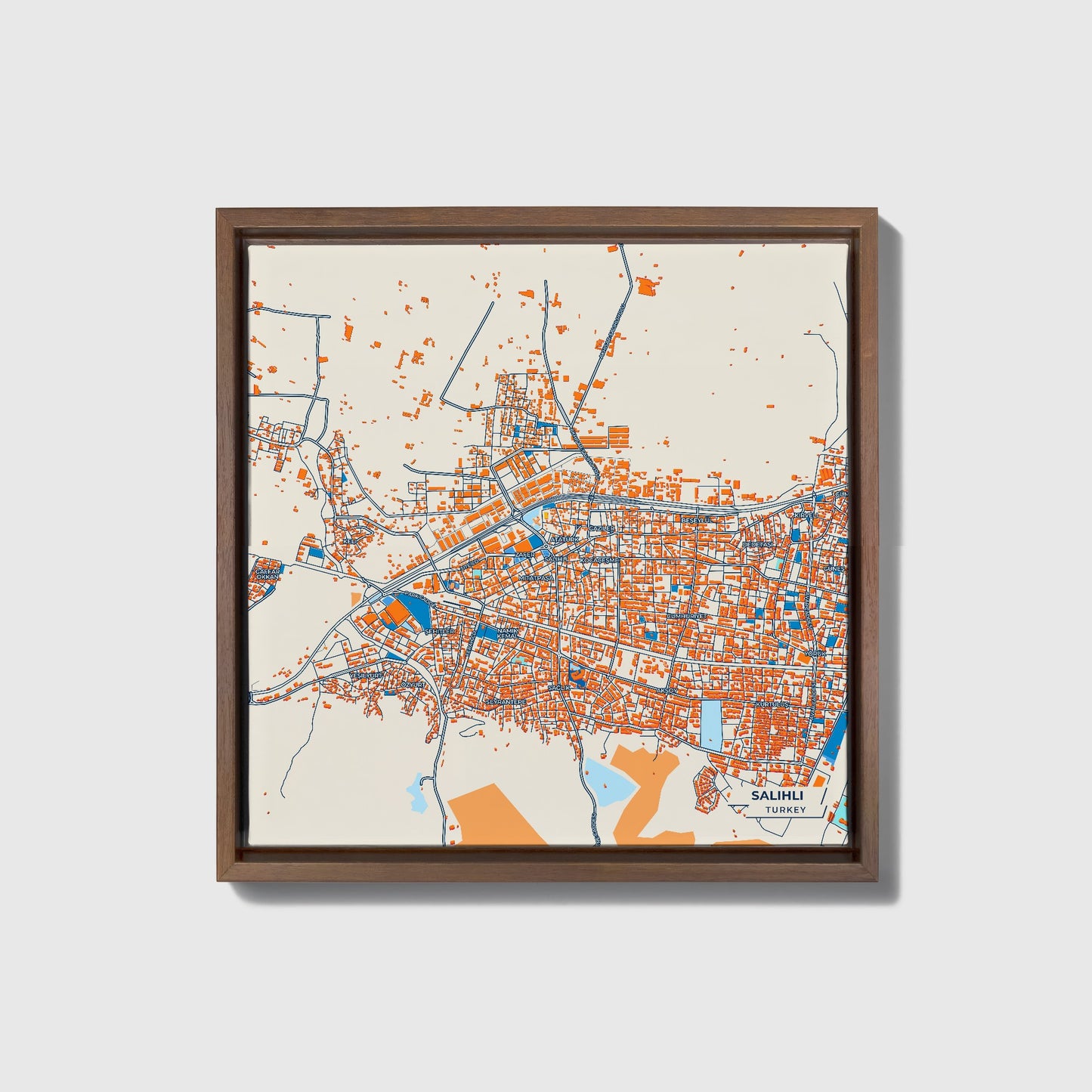 Sali̇hli̇ Turkey Colorful City Map Canvas Print • Dark Wooden Framed
