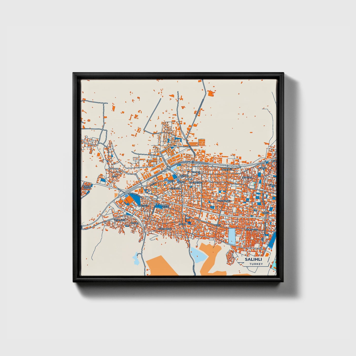 Sali̇hli̇ Turkey Colorful City Map Canvas Print • Black Framed