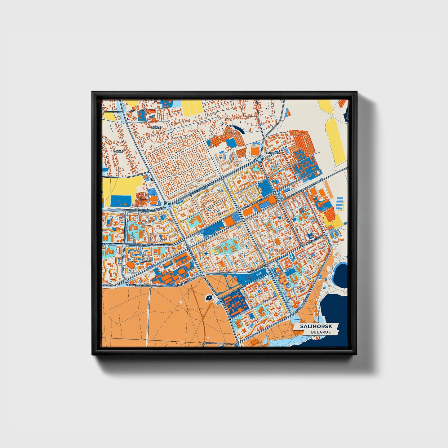 Салігорск Belarus Colorful City Map Canvas Print • Black Framed