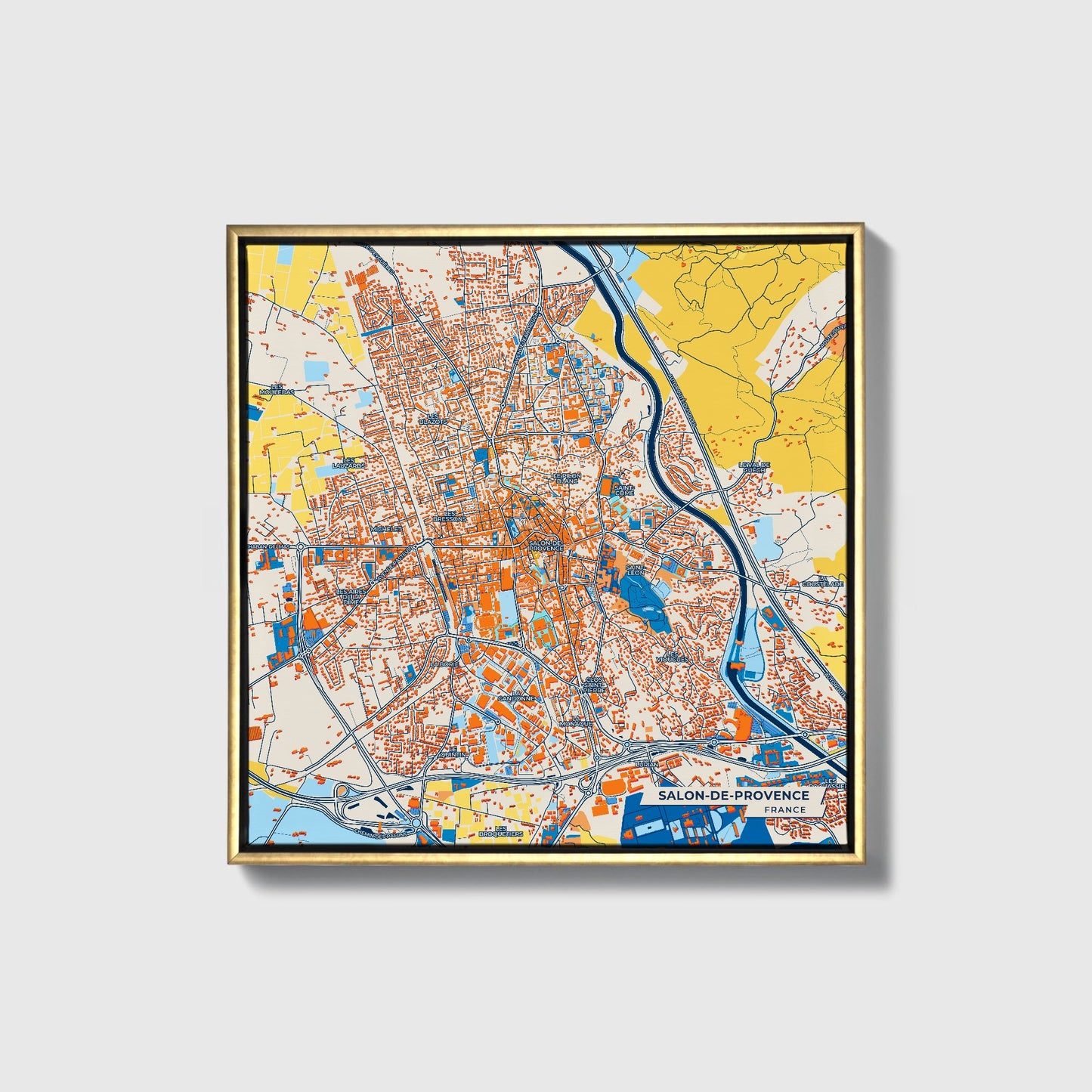 Salon-De-Provence France Colorful City Map Canvas Print • Gold Framed