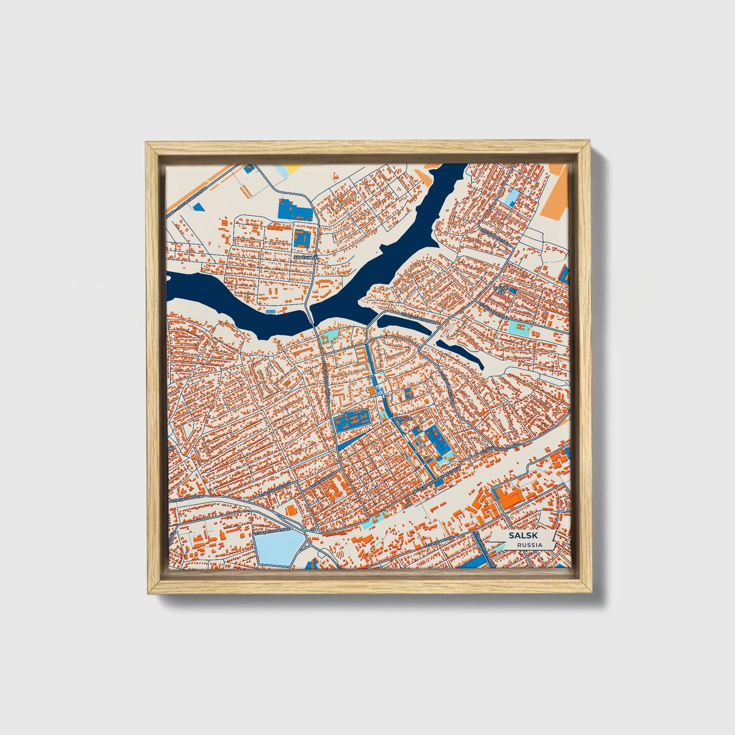 Сальск Russia Colorful City Map Canvas Print • Natural Wooden Framed