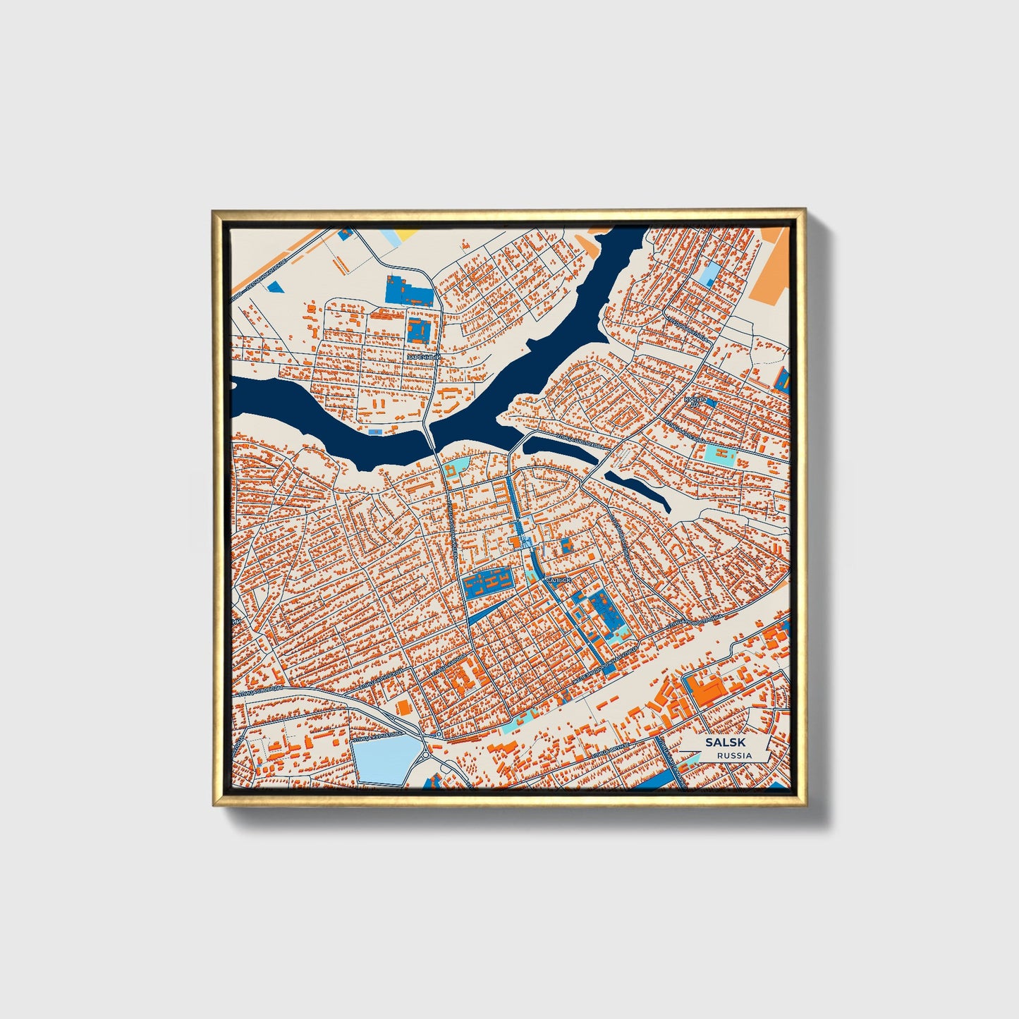 Сальск Russia Colorful City Map Canvas Print • Gold Framed