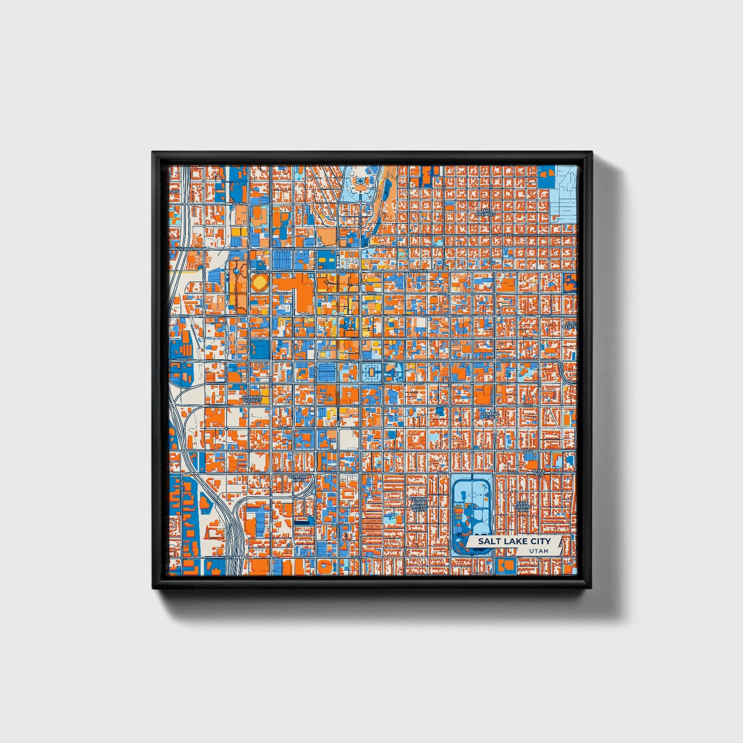 Salt Lake City Utah Colorful City Map Canvas Print • Black Framed