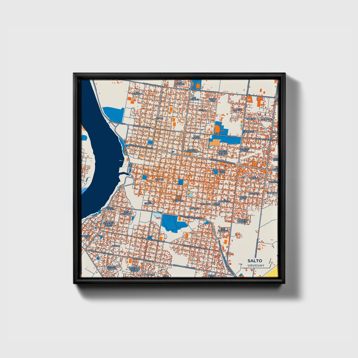 Salto Uruguay Colorful City Map Canvas Print • Black Framed