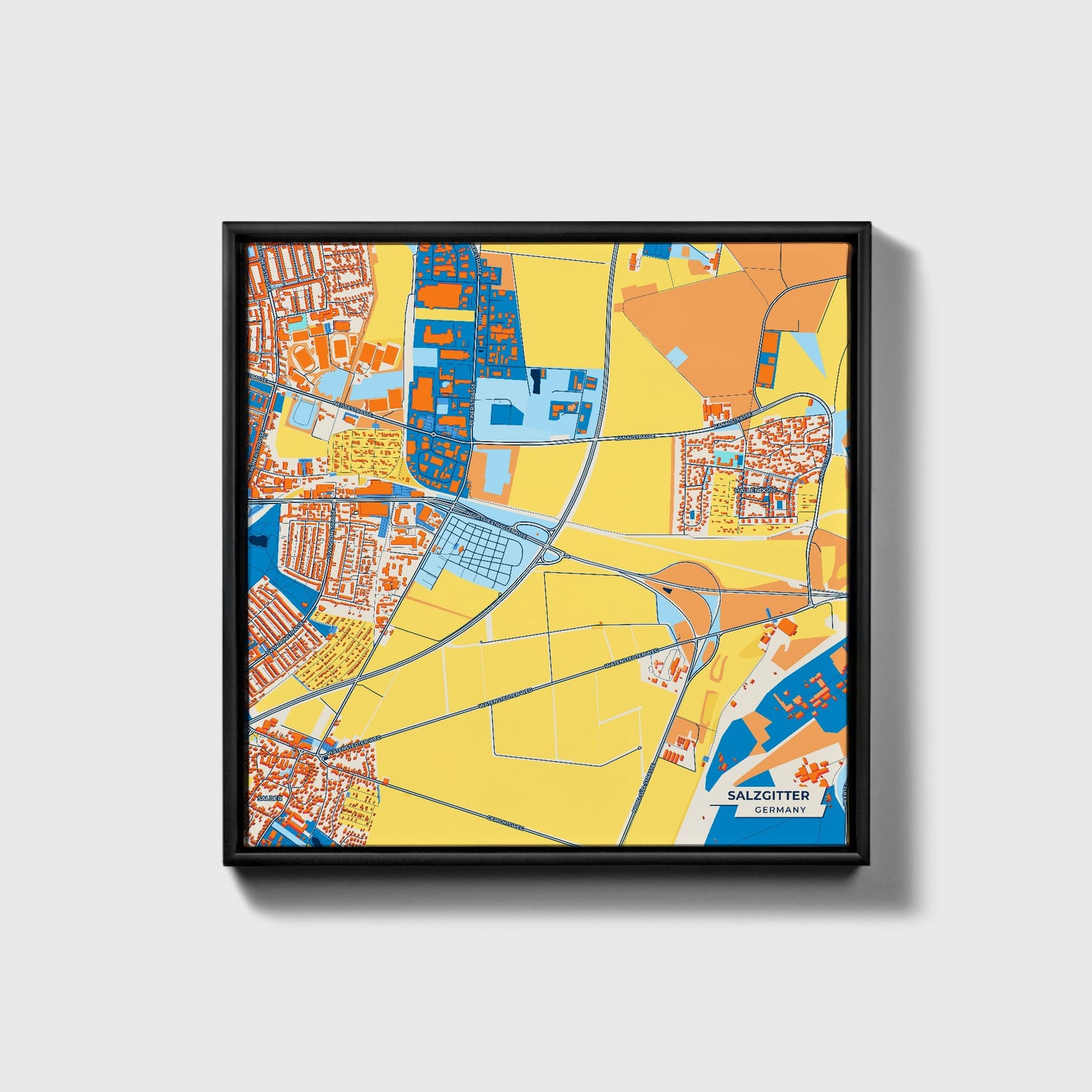 Salzgitter Germany Colorful City Map Canvas Print • Black Framed