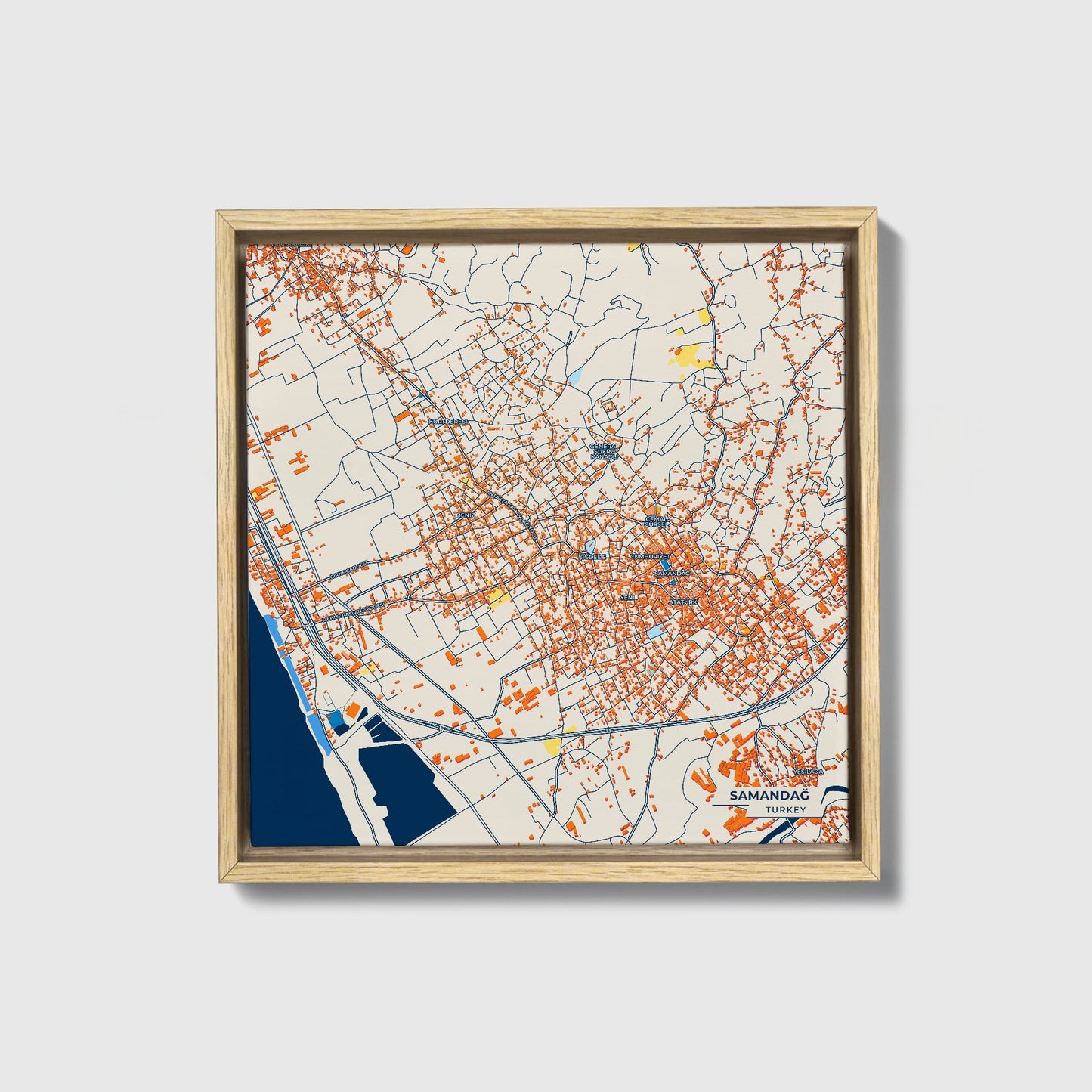 Samandağ Turkey Colorful City Map Canvas Print • Natural Wooden Framed