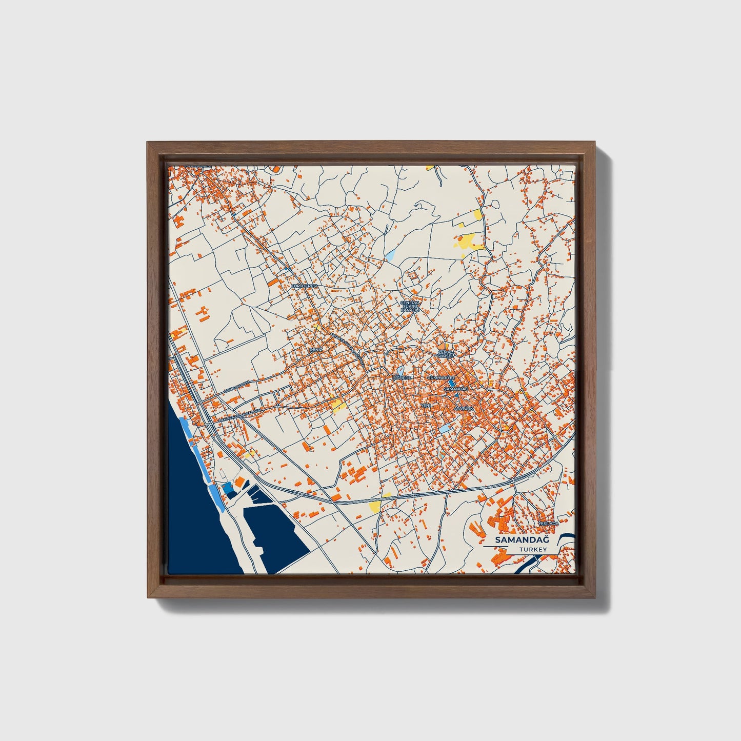 Samandağ Turkey Colorful City Map Canvas Print • Dark Wooden Framed