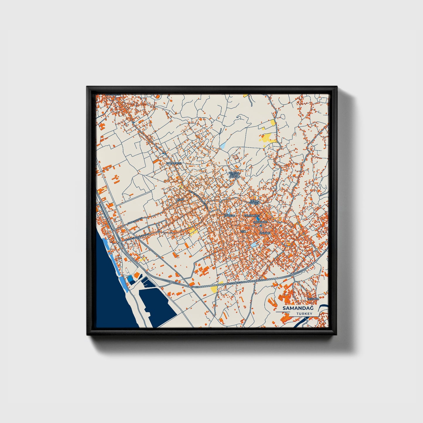Samandağ Turkey Colorful City Map Canvas Print • Black Framed