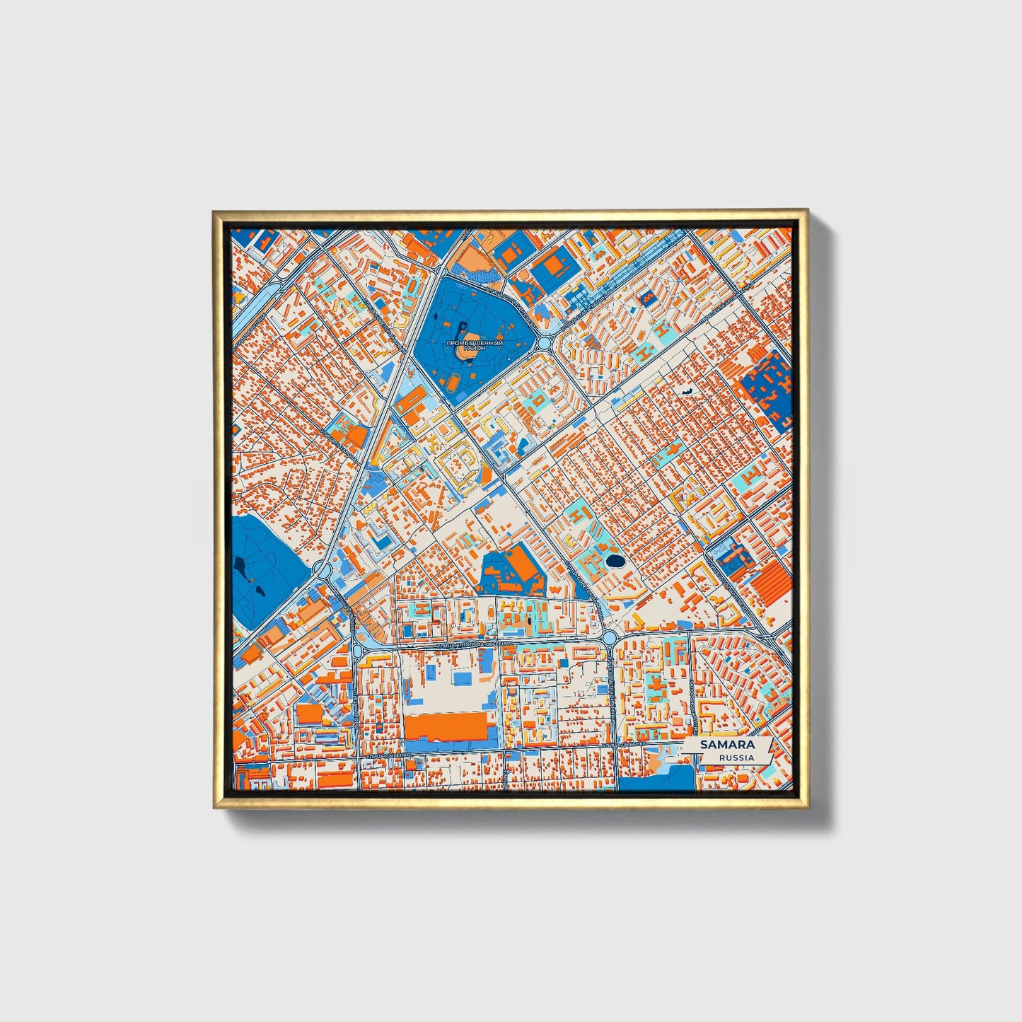 Самара Russia Colorful City Map Canvas Print • Gold Framed