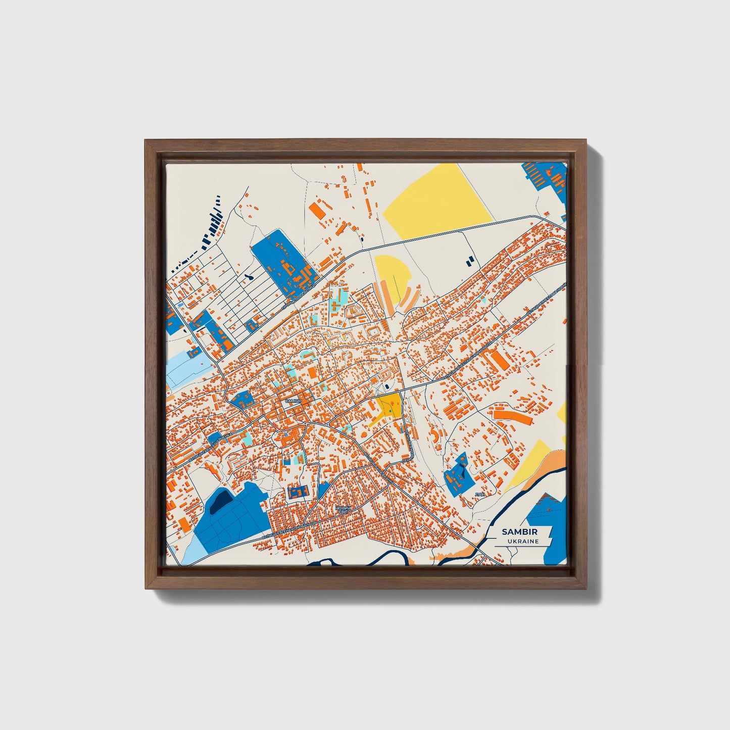 Самбір Ukraine Colorful City Map Canvas Print • Dark Wooden Framed