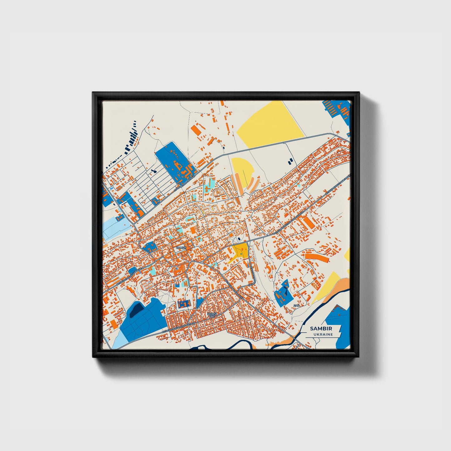 Самбір Ukraine Colorful City Map Canvas Print • Black Framed