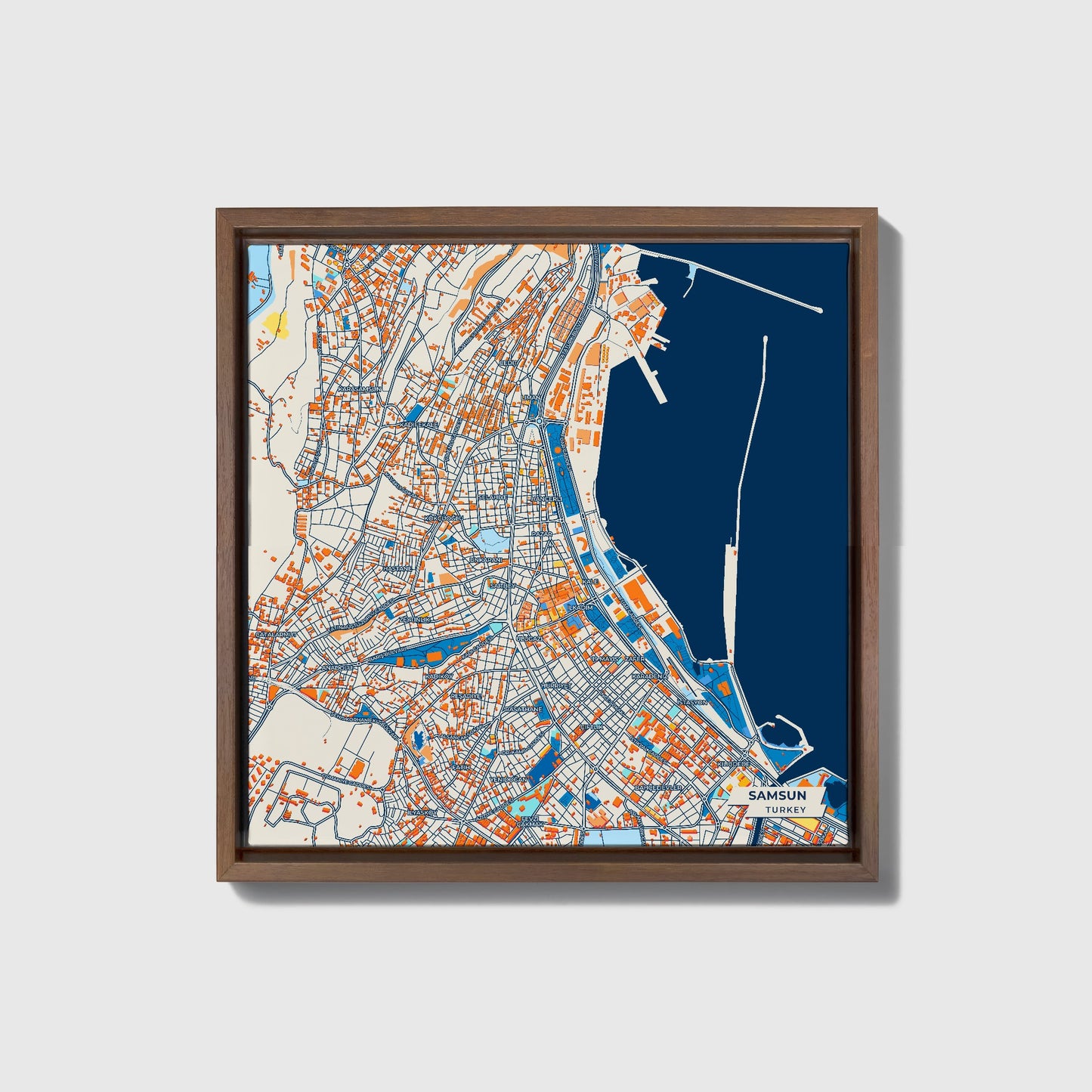 Samsun Turkey Colorful City Map Canvas Print • Dark Wooden Framed