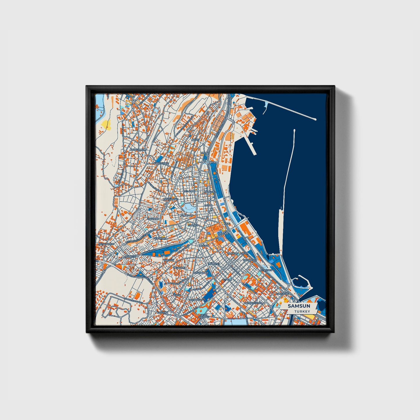Samsun Turkey Colorful City Map Canvas Print • Black Framed