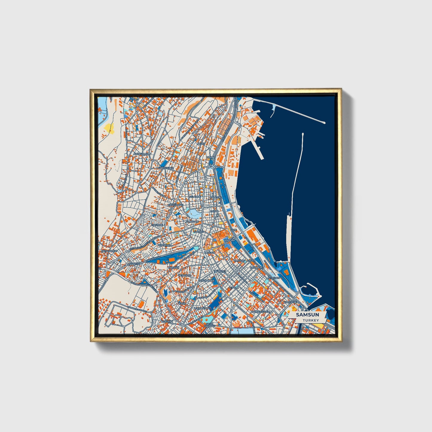 Samsun Turkey Colorful City Map Canvas Print • Gold Framed