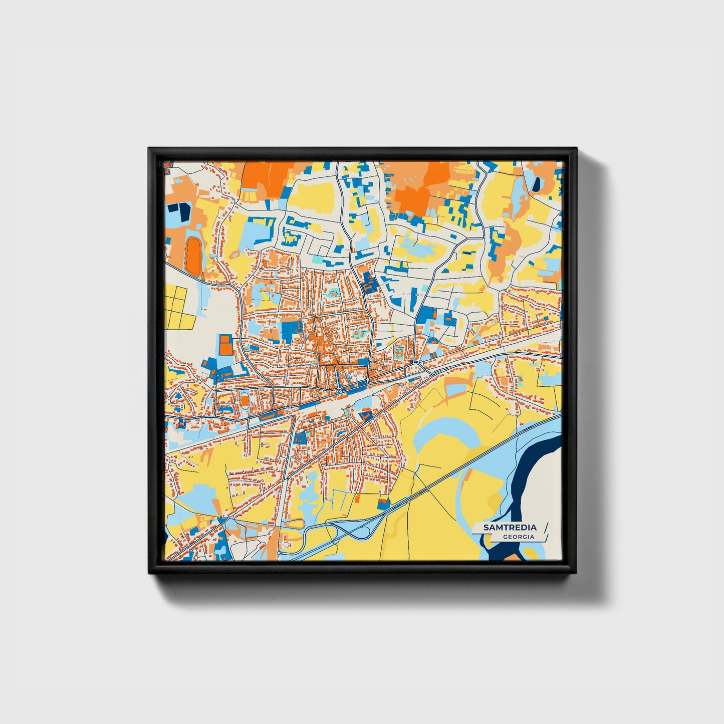 Samtredia Georgia Colorful City Map Canvas Print • Black Framed