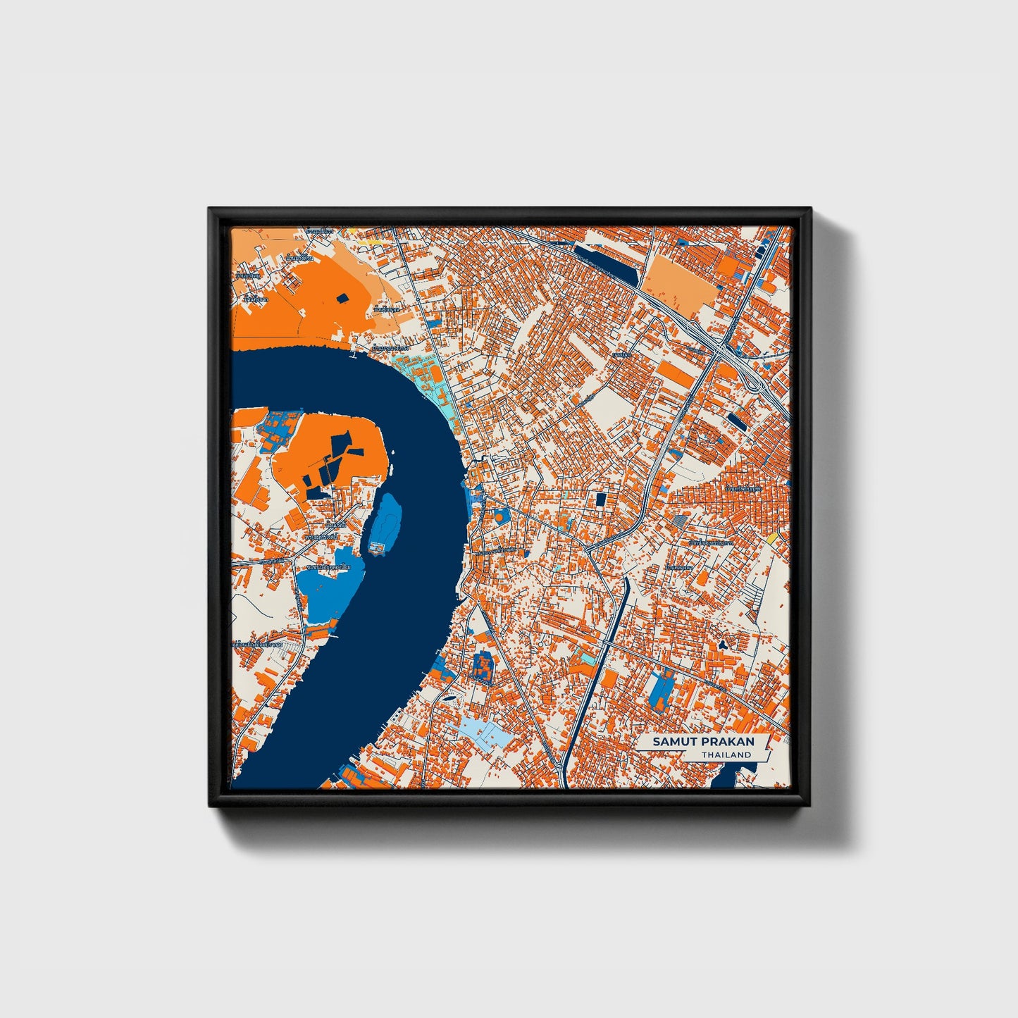 Samut Prakan Thailand Colorful City Map Canvas Print • Black Framed