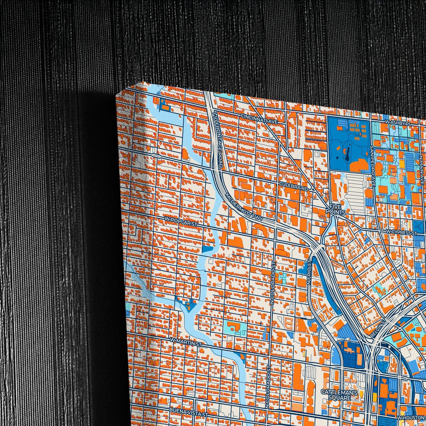 San Antonio Texas Colorful City Map Canvas Print Detail