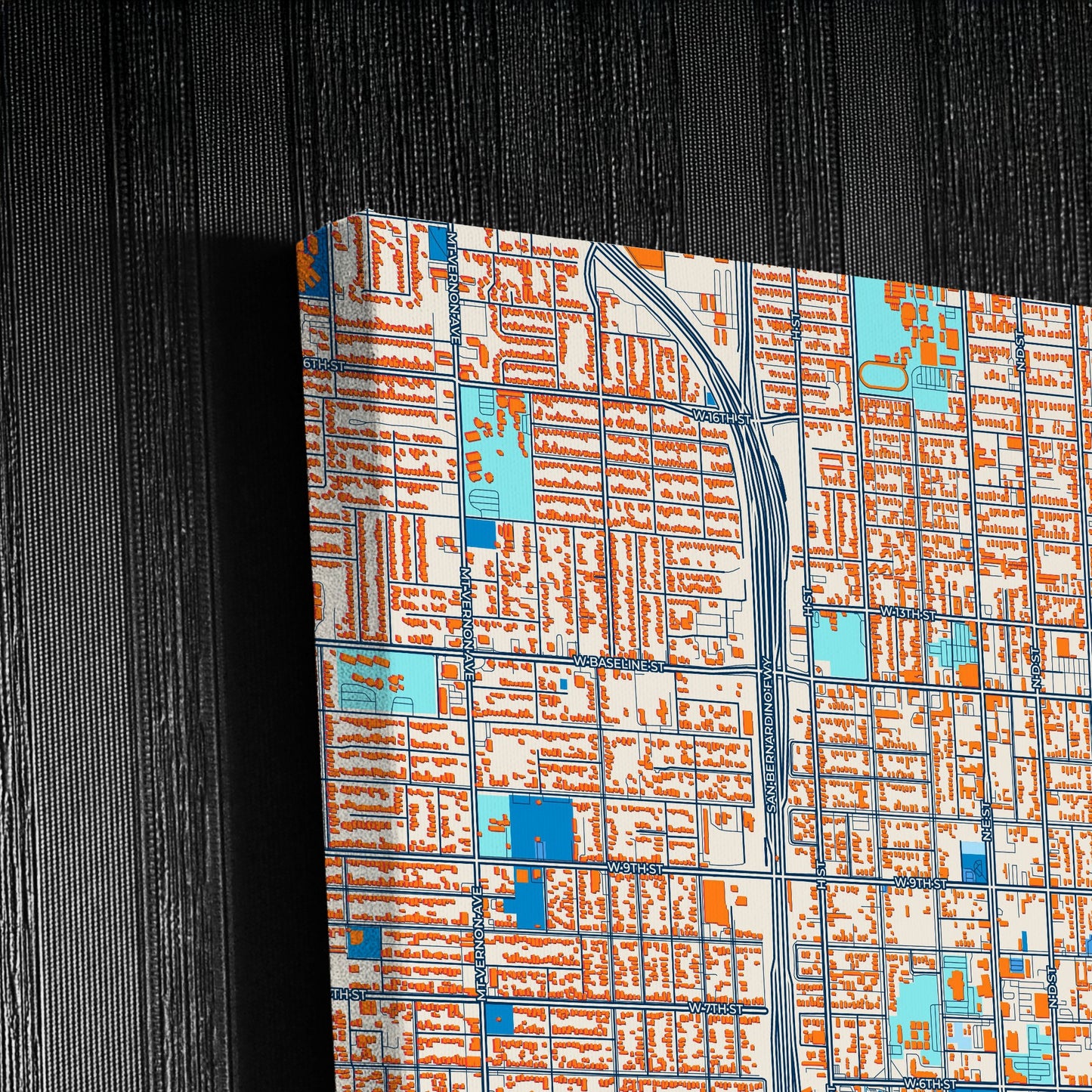 San Bernardino California Colorful City Map Canvas Print Detail