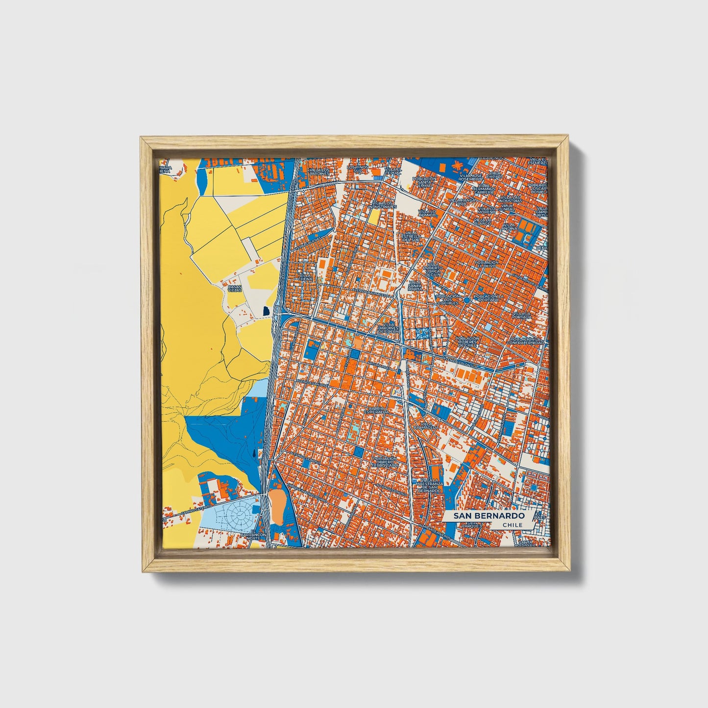 San Bernardo Chile Colorful City Map Canvas Print • Natural Wooden Framed