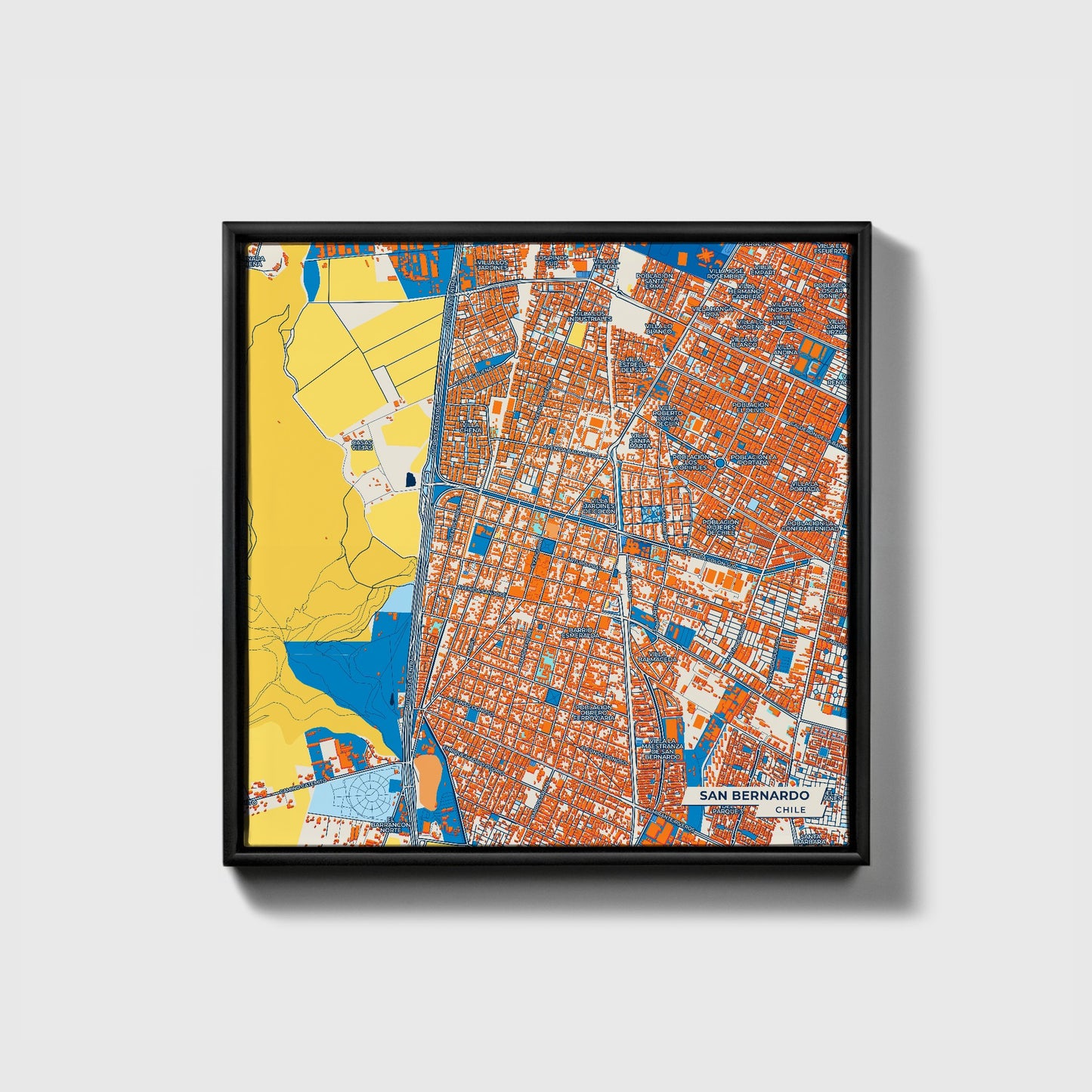 San Bernardo Chile Colorful City Map Canvas Print • Black Framed
