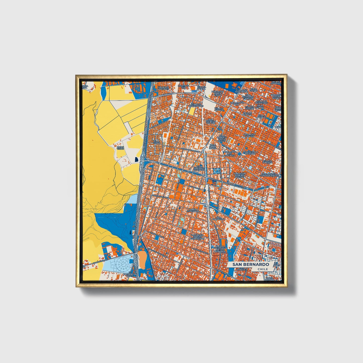 San Bernardo Chile Colorful City Map Canvas Print • Gold Framed