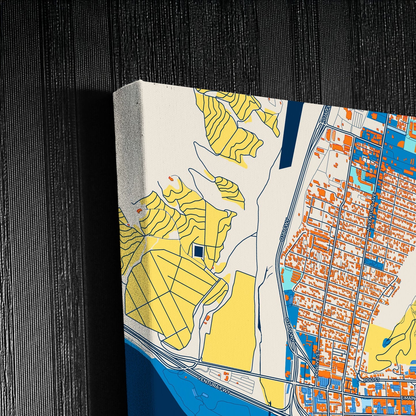 San Buenaventura California Colorful City Map Canvas Print Detail