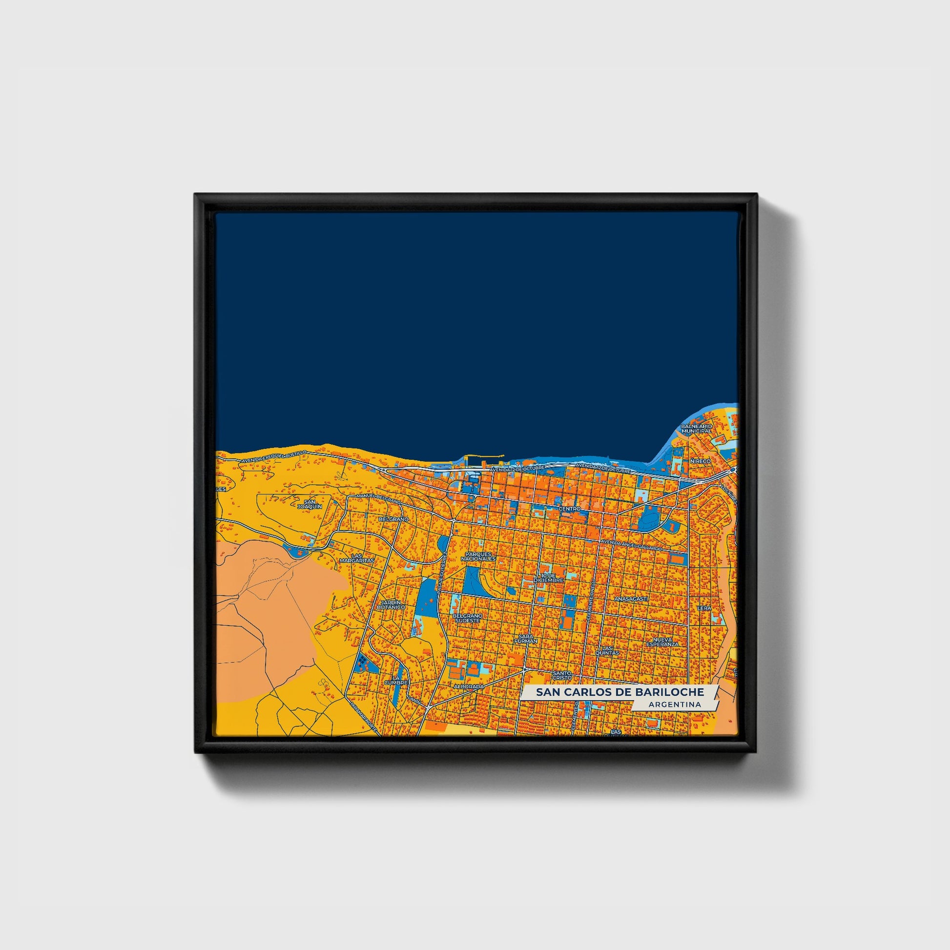 San Carlos De Bariloche Argentina Colorful City Map Canvas Print • Black Framed