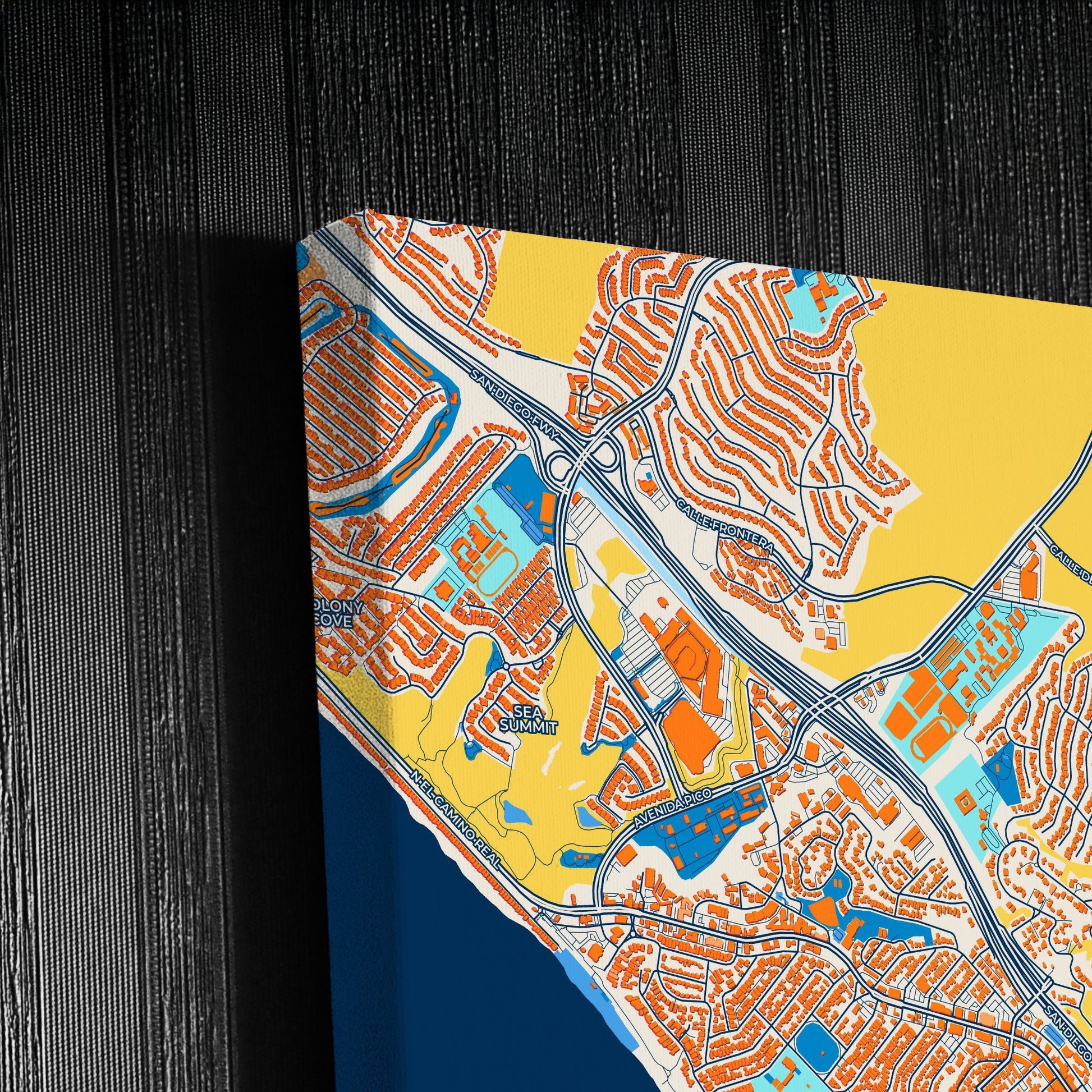 San Clemente California Colorful City Map Canvas Print Detail