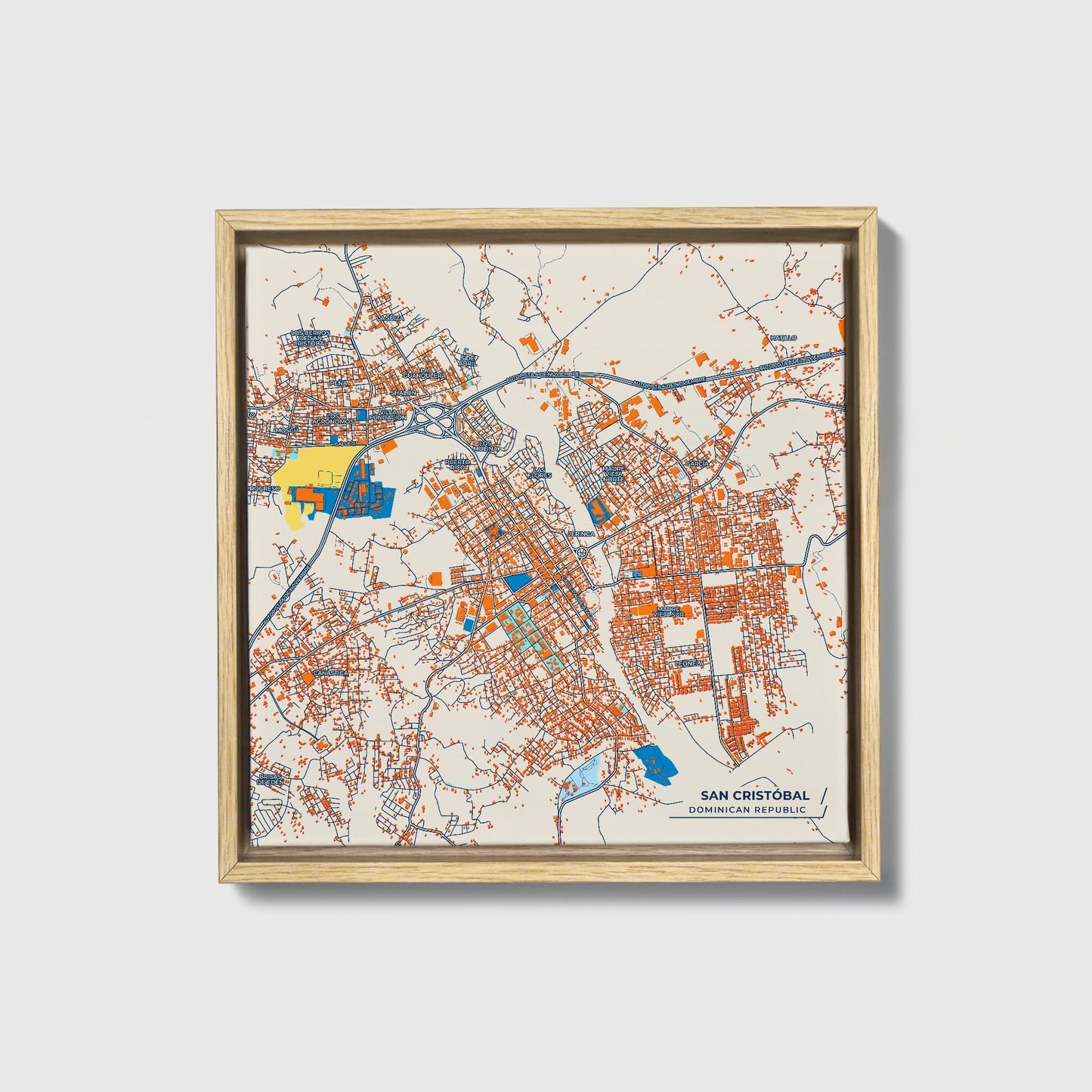 San Cristóbal Dominican Republic Colorful City Map Canvas Print • Natural Wooden Framed